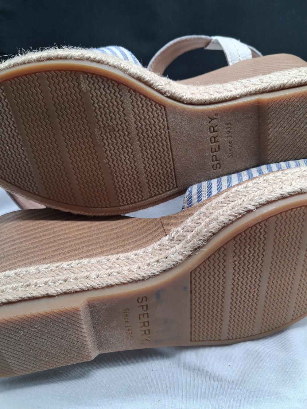 Sperry Women's Blue & White Striped Wedge Sandals - Picture 9 of 9